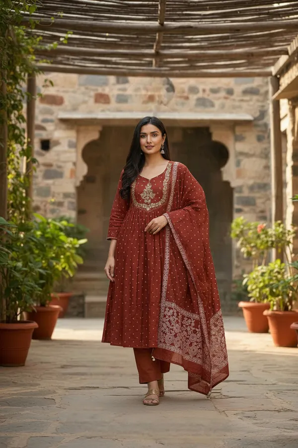 Rust_Chanderi_Premium_&_Fancy_Design_Kurta_Set_For_Women