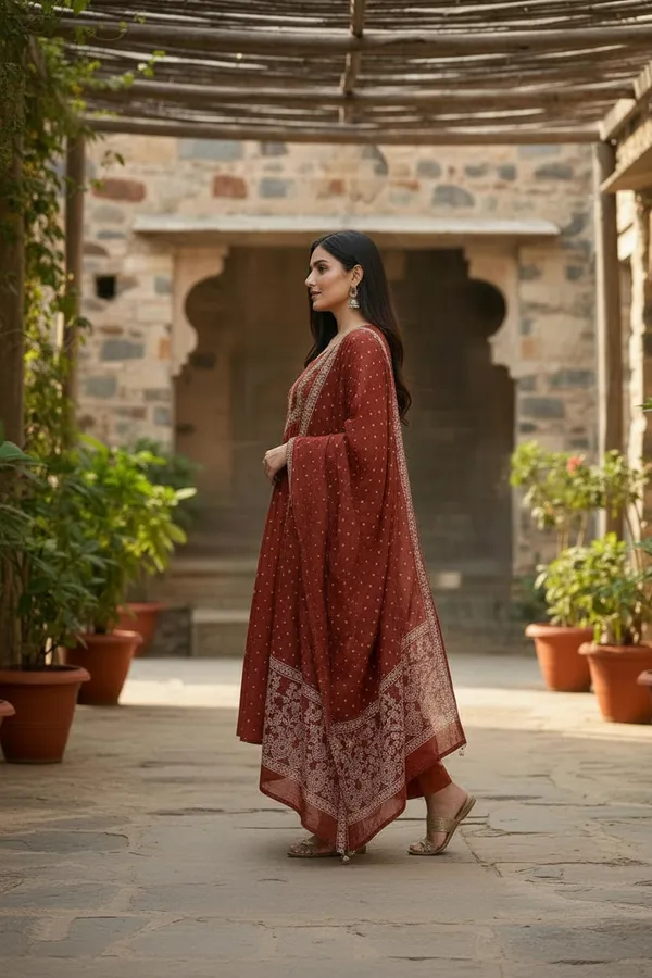 Rust_Chanderi_Premium_&_Fancy_Design_Kurta_Set_For_Women