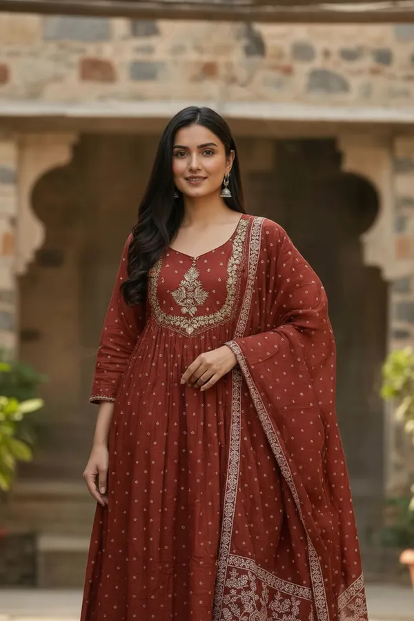 Rust_Chanderi_Premium_&_Fancy_Design_Kurta_Set_For_Women