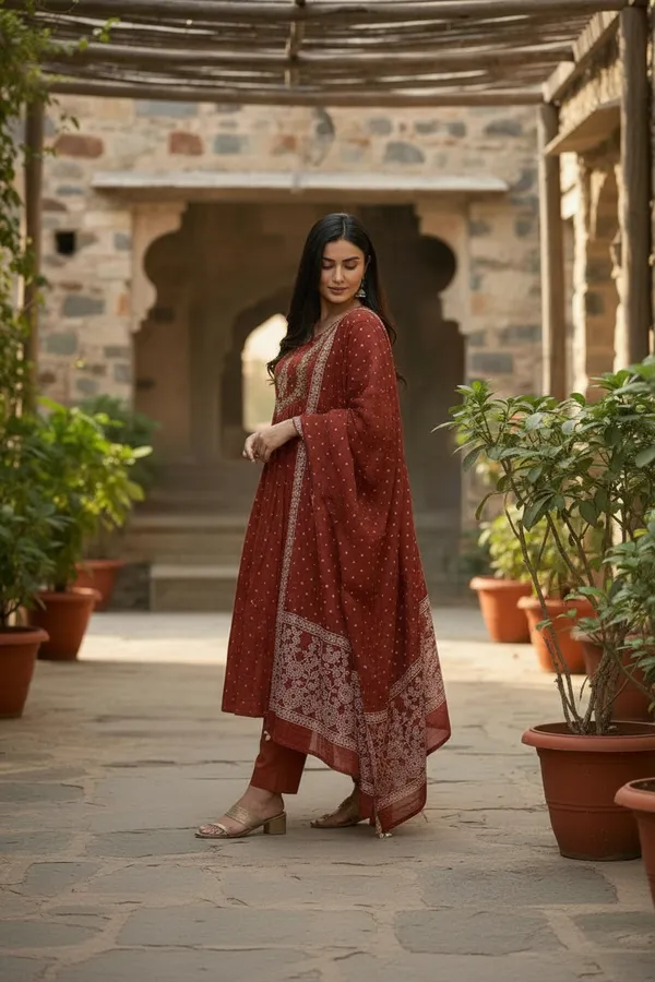 Rust_Chanderi_Premium_&_Fancy_Design_Kurta_Set_For_Women