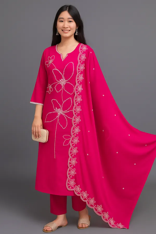 Pink_Rayon_Slub_Premium_&_Fancy_Design_Kurta_Set_For_Women