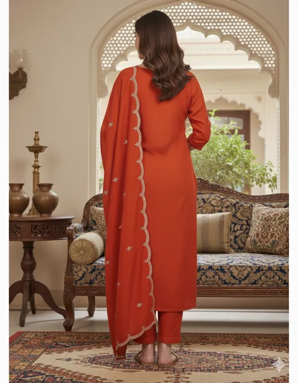 Orange_Rayon_Slub_Premium_&_Fancy_Design_Kurta_Set_For_Women