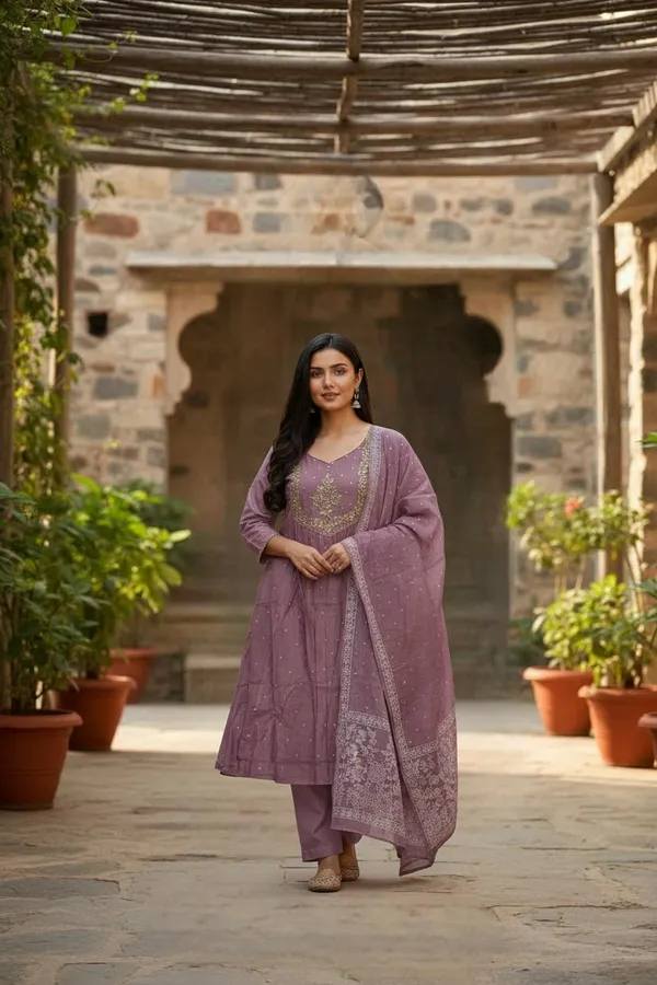 Onion_Chanderi_Premium_&_Fancy_Design_Kurta_Set_For_Women