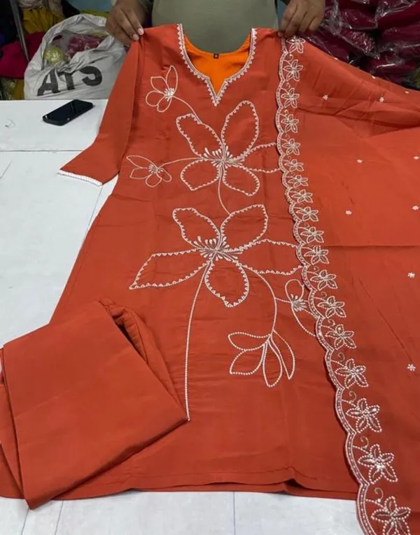 Orange_Rayon_Slub_Premium_&_Fancy_Design_Kurta_Set_For_Women
