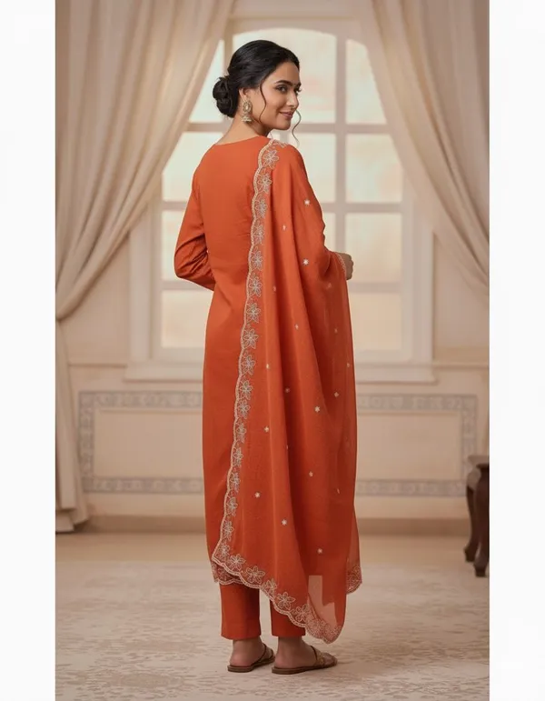 Orange_Rayon_Slub_Premium_&_Fancy_Design_Kurta_Set_For_Women