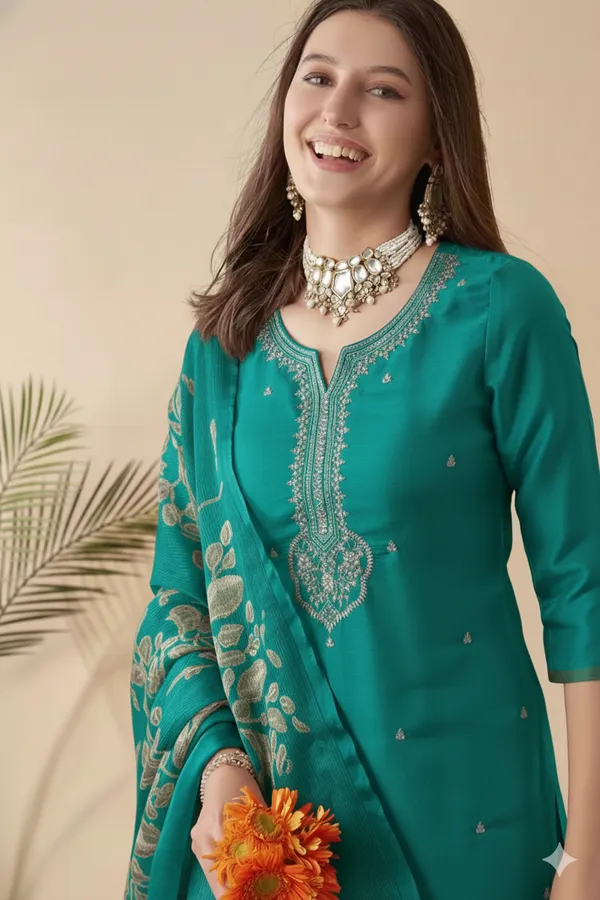 Blue_Rayon_Slub_Premium_&_Fancy_Design_Kurta_Set_For_Women