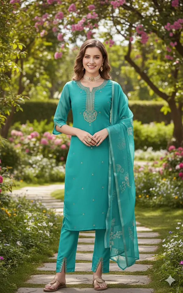 Blue_Rayon_Slub_Premium_&_Fancy_Design_Kurta_Set_For_Women