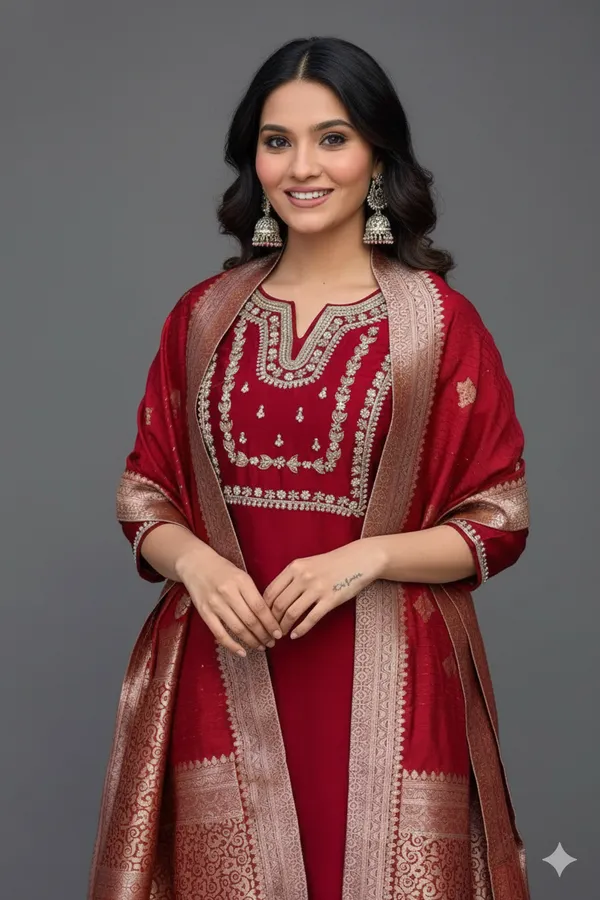 Maroon_Rayon_Slub_Premium_&_Fancy_Design_Kurta_Set_For_Women