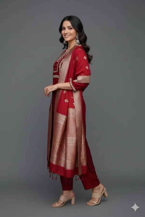 Maroon_Rayon_Slub_Premium_&_Fancy_Design_Kurta_Set_For_Women