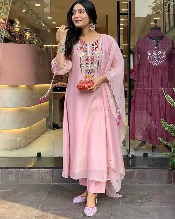 Pink_Roman_Silk_Premium_&_Fancy_Design_Kurta_Set_For_Women