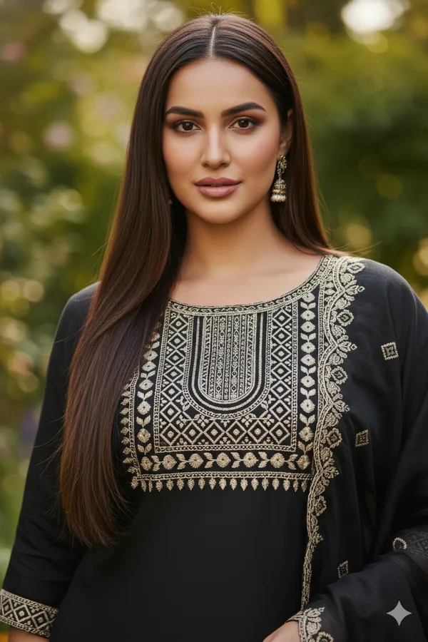 Black_Rayon_Slub_Premium_&_Fancy_Design_Kurta_Set_For_Women