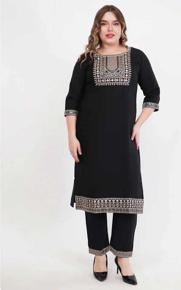 Black_Rayon_Slub_Premium_&_Fancy_Design_Kurta_Set_For_Women