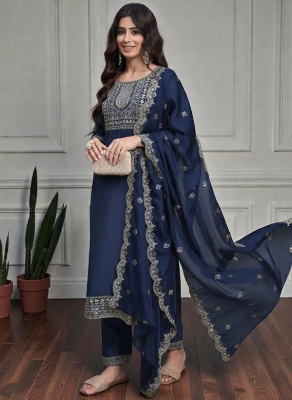 Blue_Rayon_Slub_Premium_&_Fancy_Design_Kurta_Set_For_Women