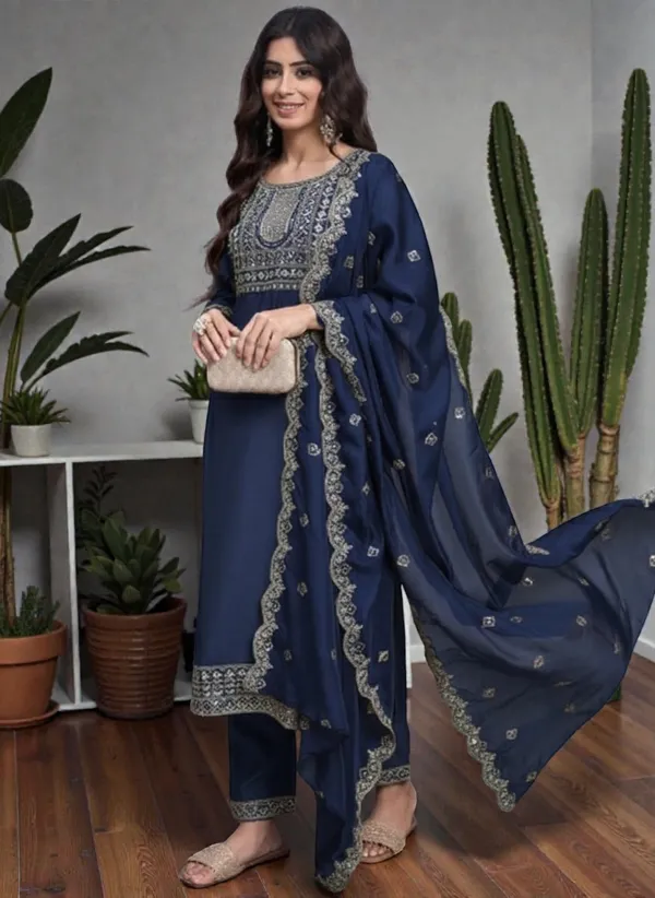 Blue_Rayon_Slub_Premium_&_Fancy_Design_Kurta_Set_For_Women