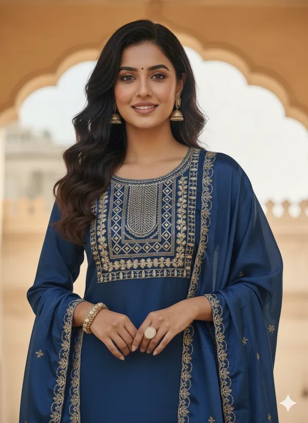 Blue_Rayon_Slub_Premium_&_Fancy_Design_Kurta_Set_For_Women