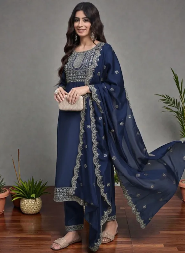 Blue_Rayon_Slub_Premium_&_Fancy_Design_Kurta_Set_For_Women