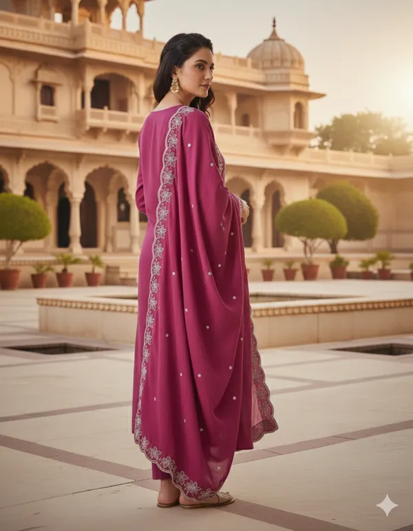 Hot_Pink_Rayon_Slub_Premium_&_Fancy_Design_Kurta_Set_For_Women