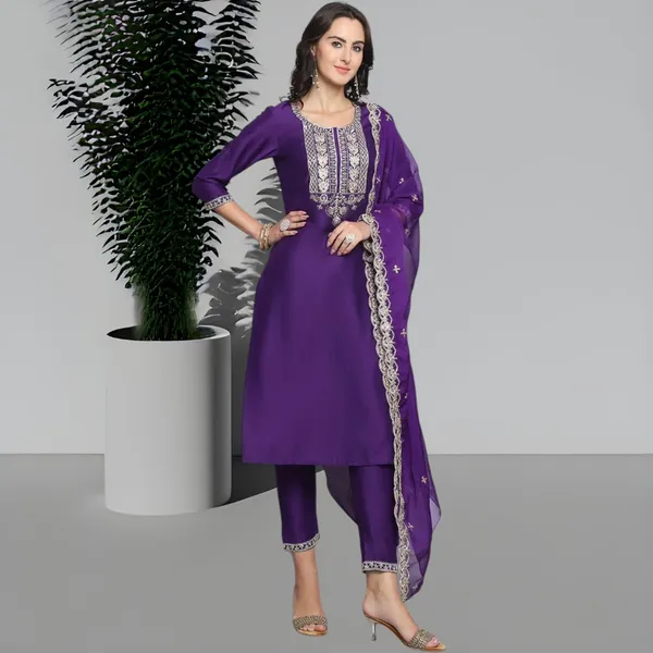 Light_Purple_Rayon_Slub_Premium_&_Fancy_Design_Kurta_Set_For_Women