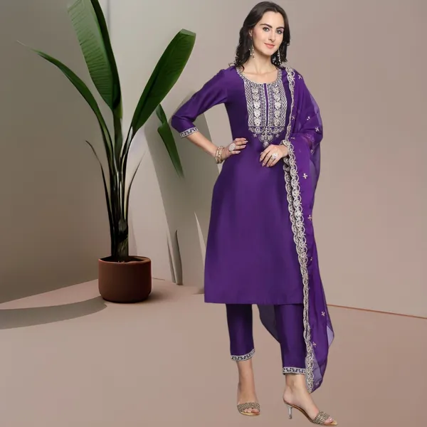 Light_Purple_Rayon_Slub_Premium_&_Fancy_Design_Kurta_Set_For_Women