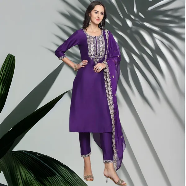 Light_Purple_Rayon_Slub_Premium_&_Fancy_Design_Kurta_Set_For_Women