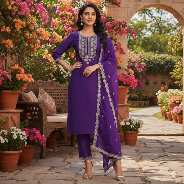 Light_Purple_Rayon_Slub_Premium_&_Fancy_Design_Kurta_Set_For_Women