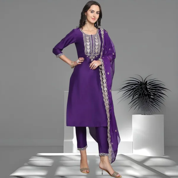 Light_Purple_Rayon_Slub_Premium_&_Fancy_Design_Kurta_Set_For_Women