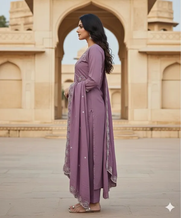 Lavender_Rayon_Slub_Premium_&_Fancy_Design_Kurta_Set_For_Women