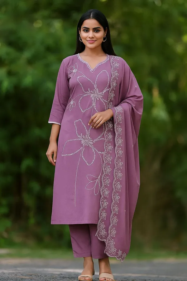 Lavender_Rayon_Slub_Premium_&_Fancy_Design_Kurta_Set_For_Women