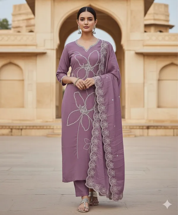 Lavender_Rayon_Slub_Premium_&_Fancy_Design_Kurta_Set_For_Women