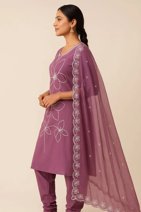 Lavender_Rayon_Slub_Premium_&_Fancy_Design_Kurta_Set_For_Women