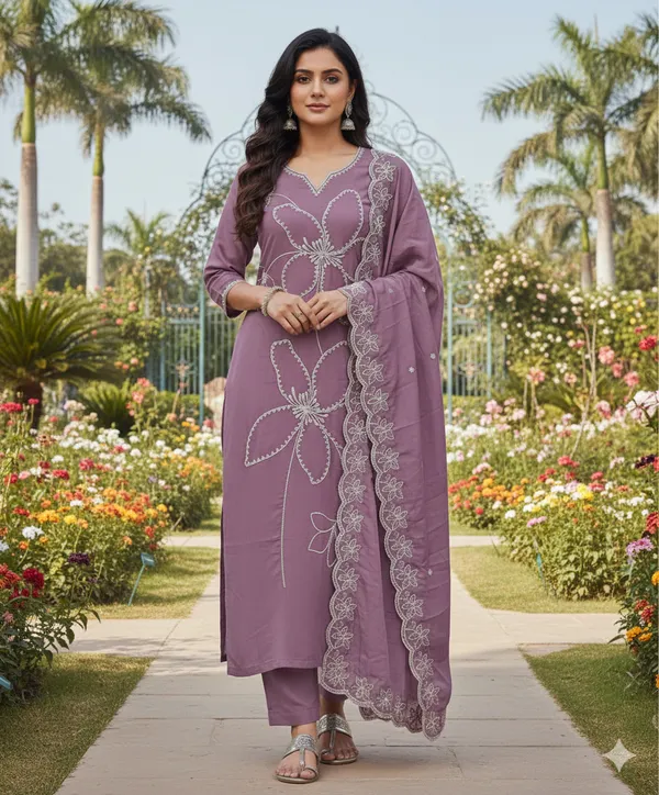 Lavender_Rayon_Slub_Premium_&_Fancy_Design_Kurta_Set_For_Women