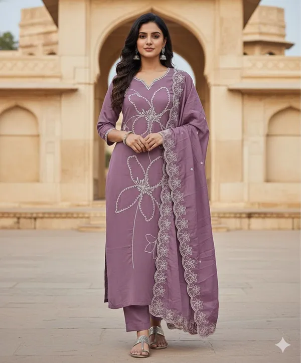 Lavender_Rayon_Slub_Premium_&_Fancy_Design_Kurta_Set_For_Women