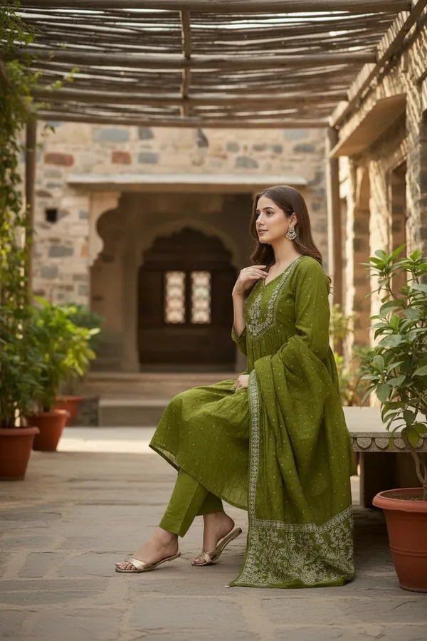 Green_Chanderi_Premium_&_Fancy_Design_Kurta_Set_For_Women