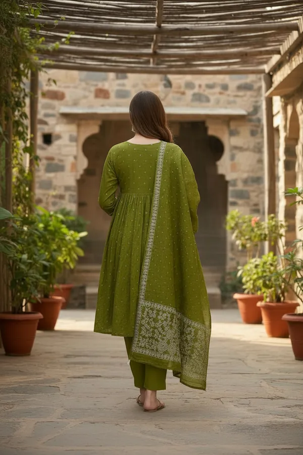 Green_Chanderi_Premium_&_Fancy_Design_Kurta_Set_For_Women