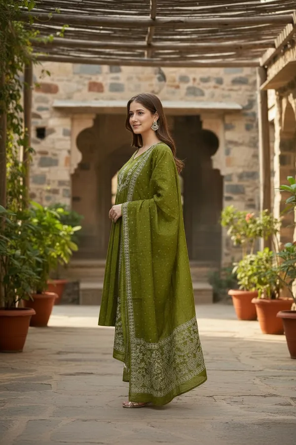 Green_Chanderi_Premium_&_Fancy_Design_Kurta_Set_For_Women
