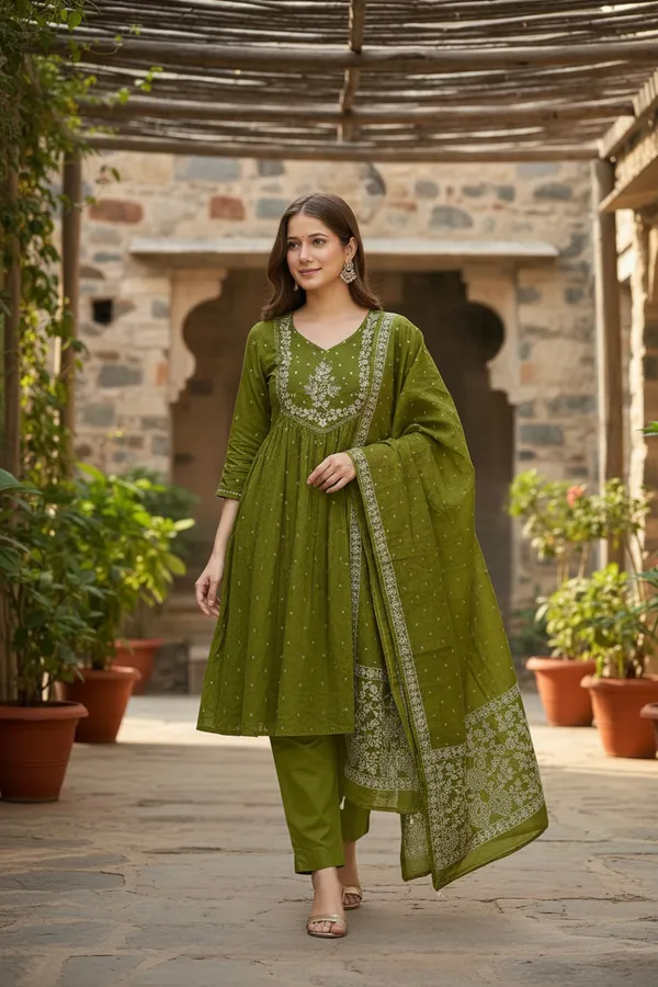 Green_Chanderi_Premium_&_Fancy_Design_Kurta_Set_For_Women