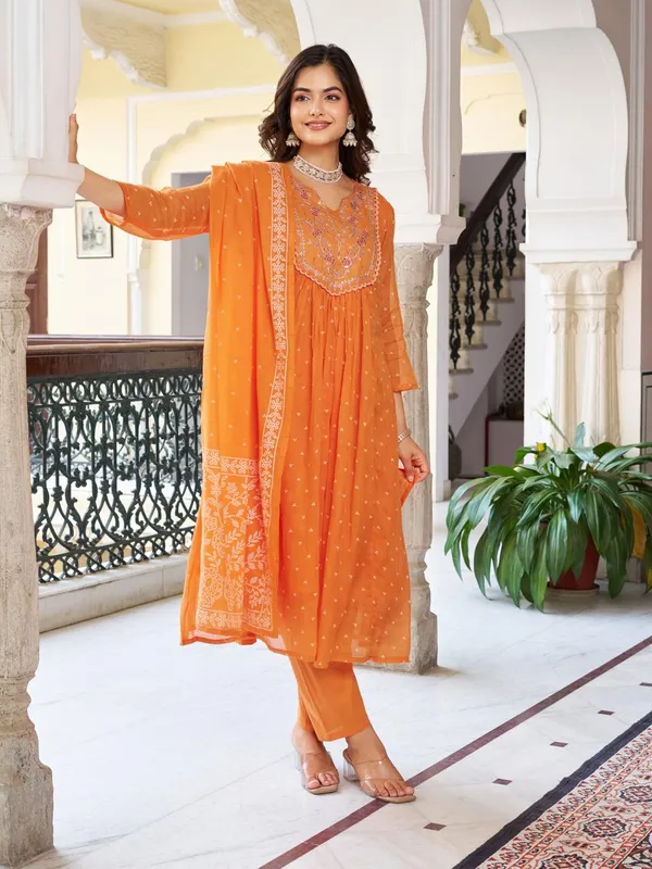 Orange_Chanderi_Premium_&_Fancy_Design_Kurta_Set_For_Women