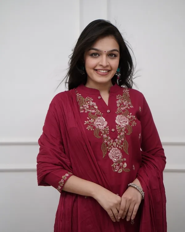 Maroon_Chanderi_Premium_&_Fancy_Design_Kurta_Set_For_Women