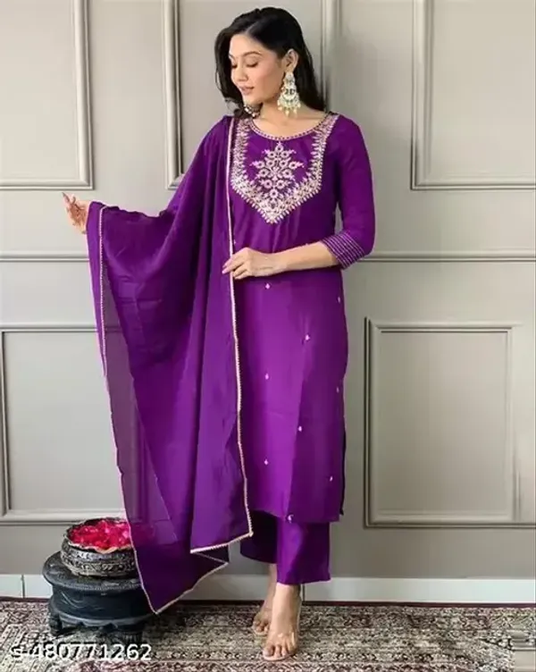 Wine_Chanderi_Premium_&_Fancy_Design_Kurta_Set_For_Women