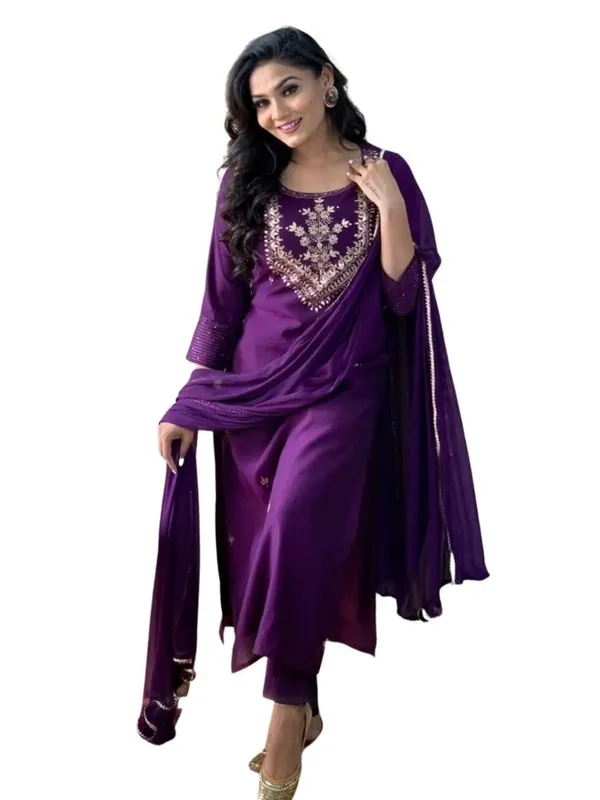 Wine_Chanderi_Premium_&_Fancy_Design_Kurta_Set_For_Women