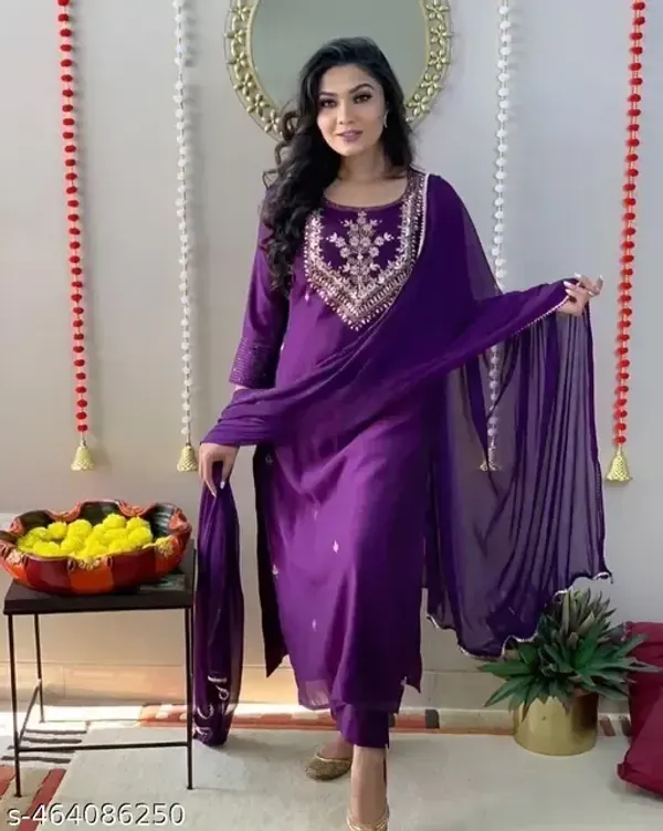 Wine_Chanderi_Premium_&_Fancy_Design_Kurta_Set_For_Women
