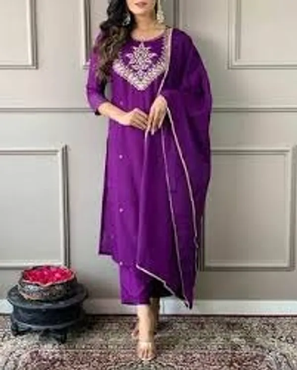 Wine_Chanderi_Premium_&_Fancy_Design_Kurta_Set_For_Women