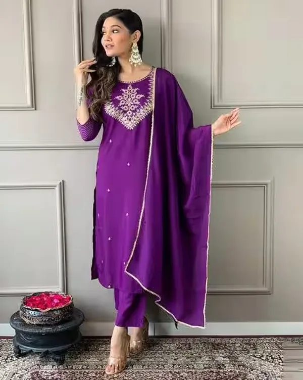 Wine_Chanderi_Premium_&_Fancy_Design_Kurta_Set_For_Women