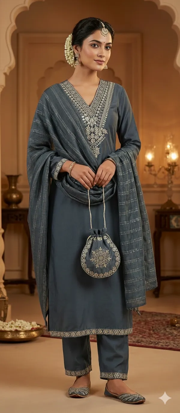 Dark_Grey_Rayon_Slub_Premium_&_Fancy_Design_Kurta_Set_For_Women