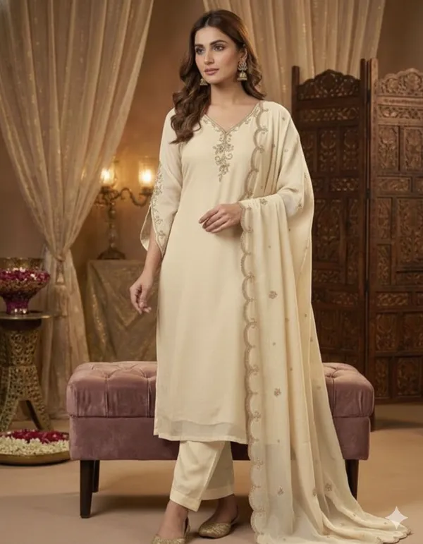 Off_White_Rayon_Slub_Premium_&_Fancy_Design_Kurta_Set_For_Women