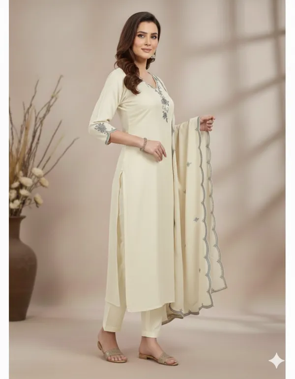 Off_White_Rayon_Slub_Premium_&_Fancy_Design_Kurta_Set_For_Women