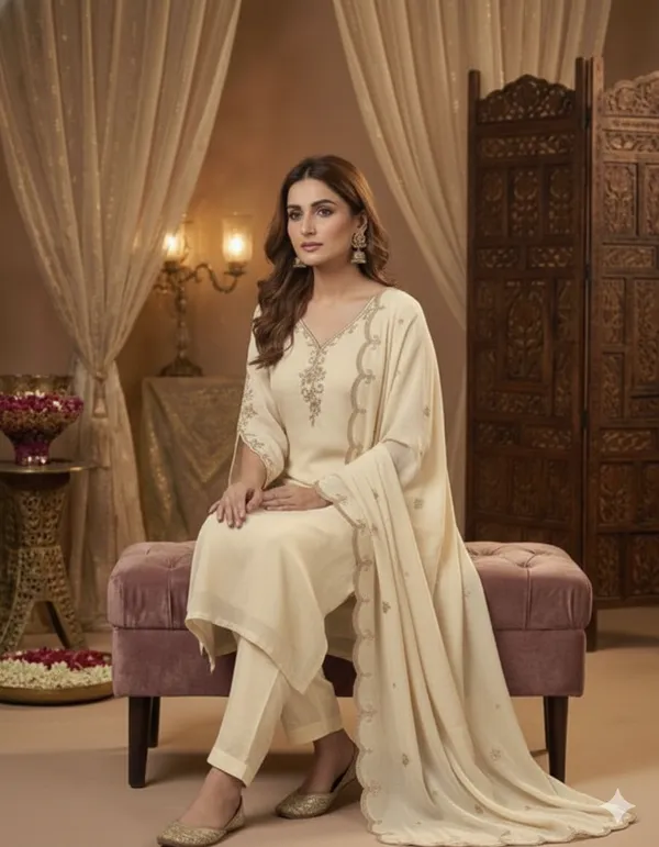 Off_White_Rayon_Slub_Premium_&_Fancy_Design_Kurta_Set_For_Women