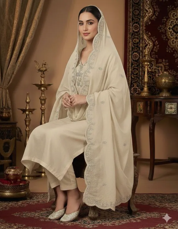 Off_White_Rayon_Slub_Premium_&_Fancy_Design_Kurta_Set_For_Women