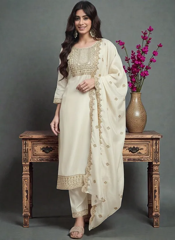 Off_White_Rayon_Slub_Premium_&_Fancy_Design_Kurta_Set_For_Women