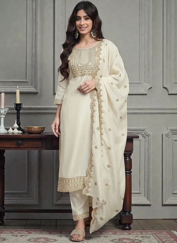 Off_White_Rayon_Slub_Premium_&_Fancy_Design_Kurta_Set_For_Women